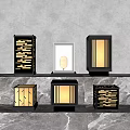 Modern Design Outdoor Lights with Illuminated Geometric Shapes on Stone Surface