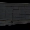 Old Gray Freight Train Carriage With Metal Panels And Industrial Structure