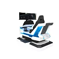 Modern Racing Simulator With Black Seat Steering Wheel And Blue Accents