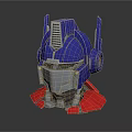 Cartoon Style Optimus Prime Head Model With Blue Red Gray And Glowing Eyes