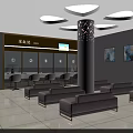 Modern Waiting Area Interior With Food Pickup Counter Sofas Chairs And Wall Paintings