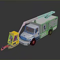 White Aerial Work Truck With Extendable Boom Yellow Platform And Equipment Compartment
