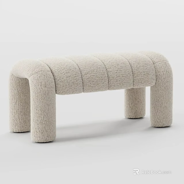 Modern Beige Sofa Bench With Textured Knitted Fabric And Arched Cylindrical Legs 3d model 