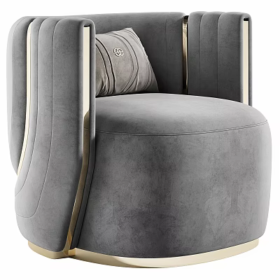 Elegant Gray Velvet Single Sofa with Gold Accents and Comfortable Seat Design 3d model
