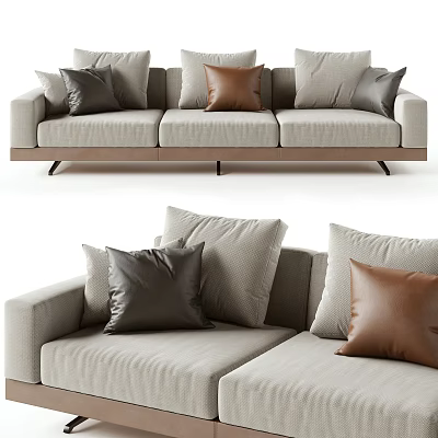 Modern Three Seater Sofa With Light Gray Upholstery And Mixed Color Cushions 3d model