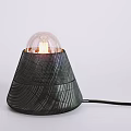 Modern Wooden Table Lamp With Conical Base Transparent Spherical Shade And Illuminated Bulb