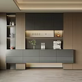 Elegant Modern Wine Cabinet With Gray Wooden Storage Shelves And Drawers