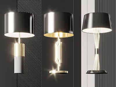 Modern Table Lamps With Metallic Shades And Unique Stand Designs For Contemporary Home Decor 3d model