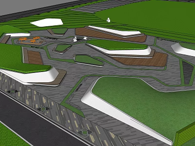 Contemporary Urban Landscape Design Featuring Irregular Tree Pits And Green Lawn Areas 3d model