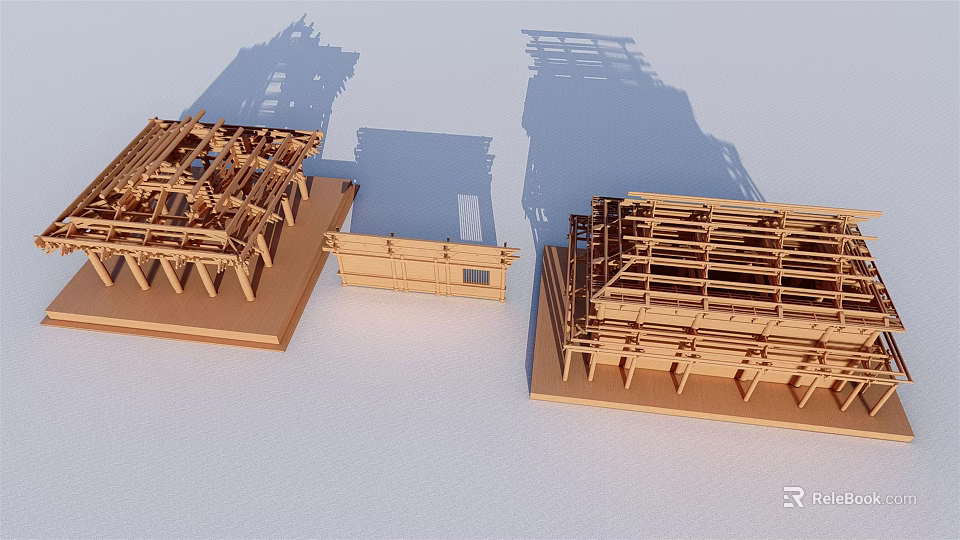 Ancient Architecture Wooden Model With Traditional Structure And Roof Framework Components 3d model