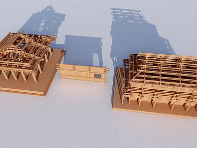 Ancient Architecture Wooden Model With Traditional Structure And Roof Framework Components 3d model