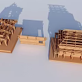 Ancient Architecture Wooden Model With Traditional Structure And Roof Framework Components 3d model
