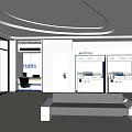 Modern Service Hall Interior With Self Service Machines Office Desk And Sofa