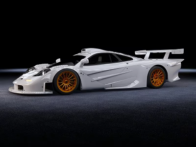 White High Performance Sports Car With Orange Alloy Wheels Sleek Aerodynamic Body And Rear Spoiler 3d model