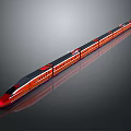 Sleek Modern High-Speed Train With Streamlined Red Silver Exterior And Multiple Carriages