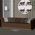 New Chinese-style three-person sofa multi-person leather sofa 3d model