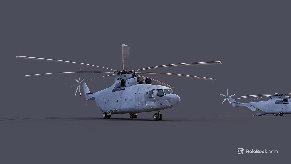 Large Gray Military Transport Helicopter With Main Rotors And Tail Rotor 3D Rendered 3d model 
