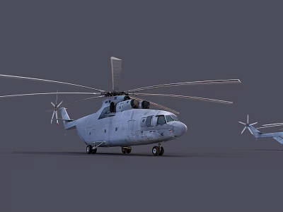 Large Gray Military Transport Helicopter With Main Rotors And Tail Rotor 3D Rendered 3d model