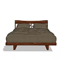 Double Bed With Wooden Headboard And Dark Bedding Simple Modern Design 3d model