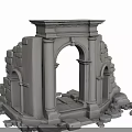 Ancient Historical Ruins With Stone Columns Archway And Scattered Stone Blocks