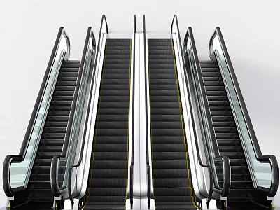 Modern Escalators with Transparent Glass Barriers Black Steps and Metal Frames 3d model