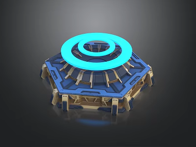 Advanced Futuristic Equipment With Blue Glowing Ring And Polygonal Metallic Base 3d model