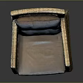 Modern Woven Rattan Chair Featuring Blue Cushion And Brown Comfortable Seat