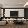 Modern Living Room Interior With Beige Sofa TV Wall Fireplace Green Plants And Coffee Table