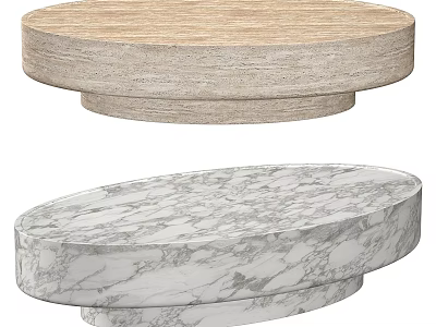 Modern Coffee Tables With Round Wooden And Oval Marble Surfaces 3d model