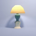 Yellow Linen Shade Table Lamp with Blue Green White Curved Textured Base