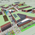 Modern Office Building Campus with Green Roofs Glass Facades and Landscaped Courtyards