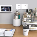 Perfume and Cosmetics Organizer with Makeup Brushes Skincare Products on Neat Desktop