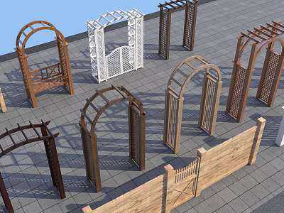 Decorative Garden Structures With Wooden Arches Pergolas And Fence Designs 3d model