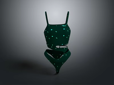 Green Bikini Swimsuit With White Polka Dots Fashionable Summer Style Design 3d model