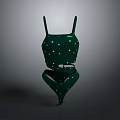 Green Bikini Swimsuit With White Polka Dots Fashionable Summer Style Design
