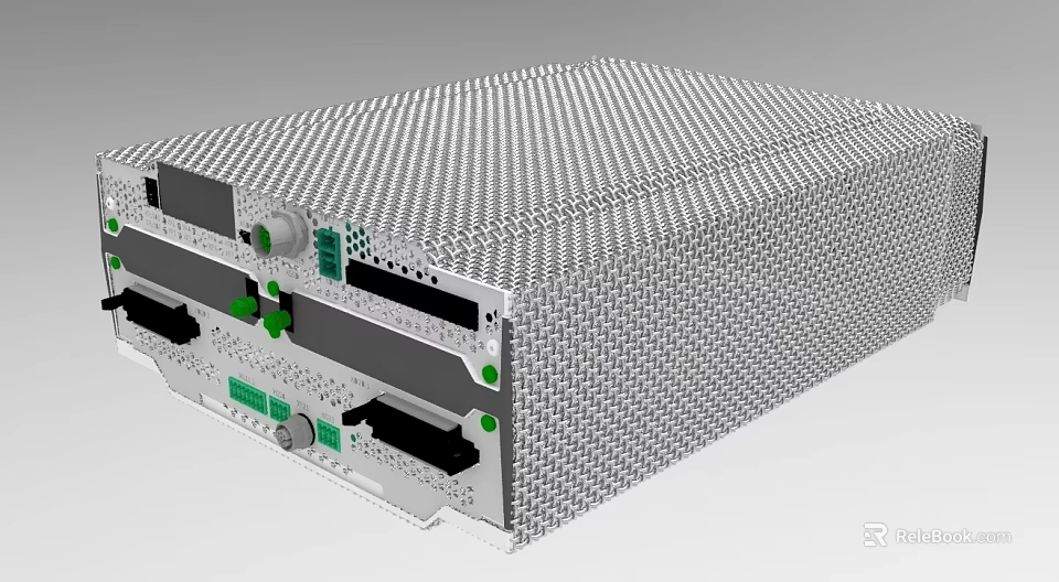 Industrial Equipment With Metallic Mesh Case Green Indicators And Functional Ports 3d model 