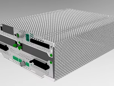 Industrial Equipment With Metallic Mesh Case Green Indicators And Functional Ports 3d model