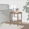 Modern Side Table with Sofa Table Lamp Picture Frame Books and Green Plant