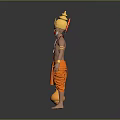 Ornate Game and Movie Character With Golden Headdress Red Bead Necklace Orange Attire Golden Mace