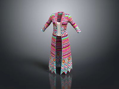 Fashionable Colorful Knitted Long Coat With Vibrant Geometric Zigzag Pattern Design 3d model
