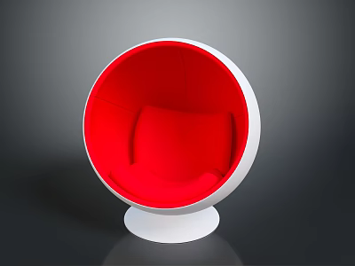 Modern Spherical Accent Chair With Red Interior And White Base Stylish Design 3d model