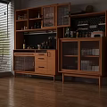 Modern Wooden Sideboard Cabinet With Glass Doors Storage Drawers And Display Shelves In Kitchen