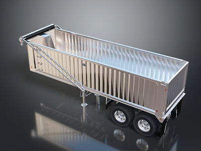 Silver Metal Dump Trailer With Open Bed Dual Wheels And Ladder 3d model