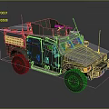 Green Armored Military Vehicle With Roof Mounted Equipment And Protective Grille
