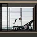 Contemporary Lounge Chair In Bright Interior With Window Pendant Lamp Side Table And Rug