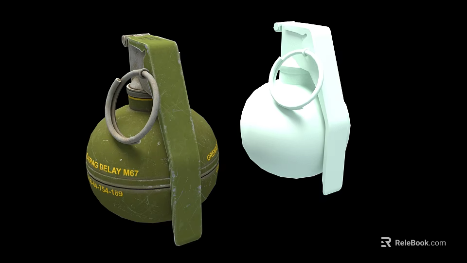 Green M67 And White Hand Frag Grenades With Delay Fuse Design 3d model 