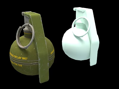 Green M67 And White Hand Frag Grenades With Delay Fuse Design 3d model