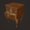 Classic Wooden Nightstand With Two Drawers Golden Handles And Curved Legs