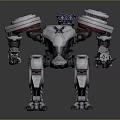 Biomechanical Robot Character With White Red Armor And Weapon Systems