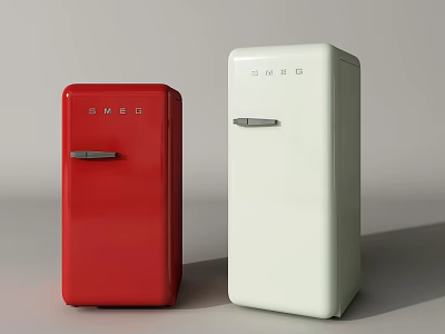Smeg Red And White Retro Style Refrigerators With Vintage Classic Design 3d model